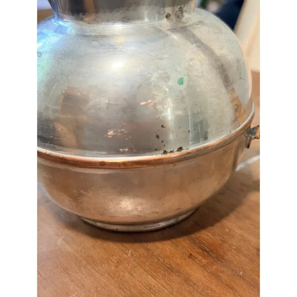 Vintage Silver-Plate Electroplated Copper Tea Kettle W/ Rattan Handle